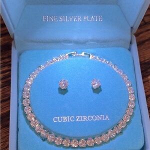 Silver Cubic Zirconia Bracelet and Earring Set